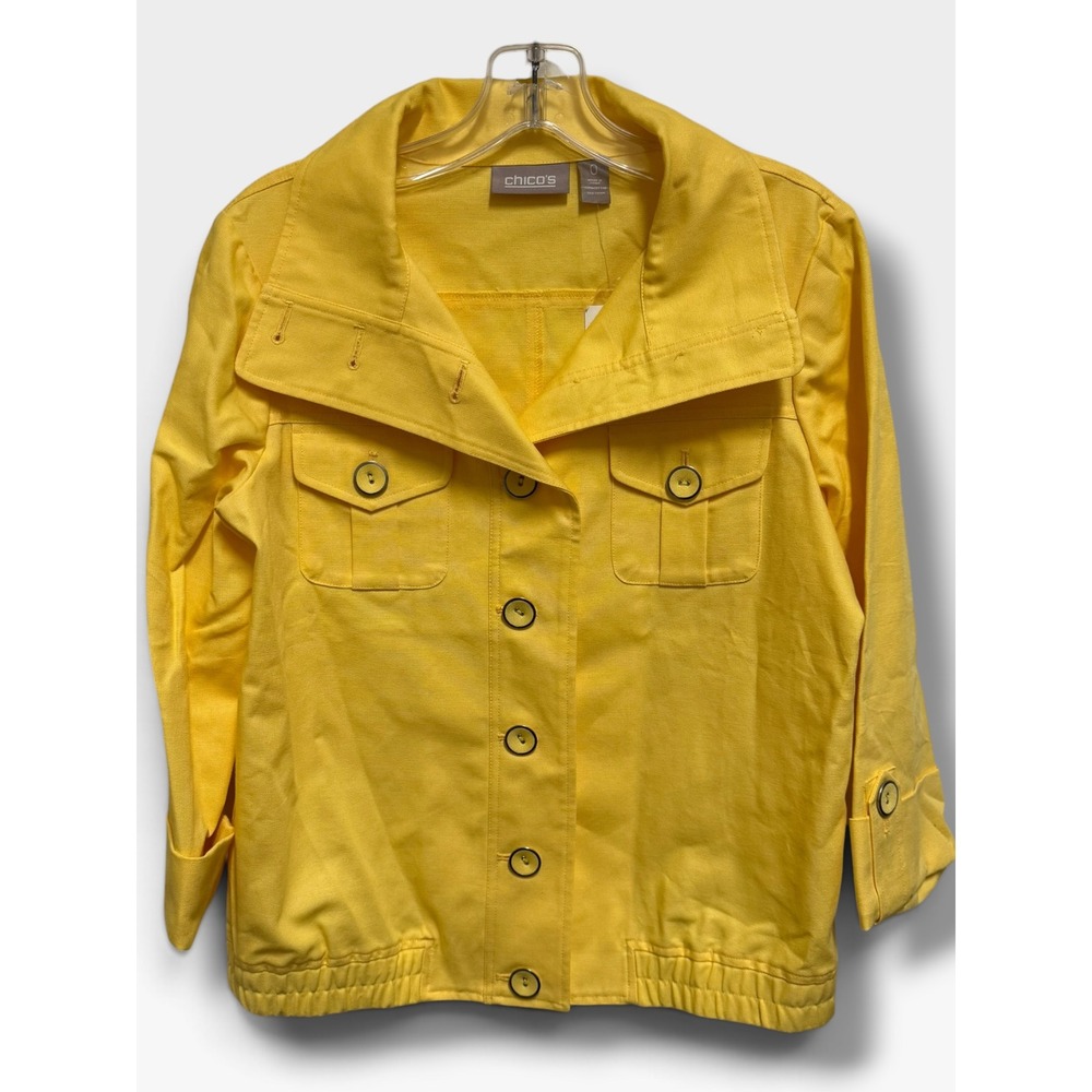 Chico's Ivanka Pique Texture Cotton Jacket Yellow Stargaze Size 0 S 4 NEW